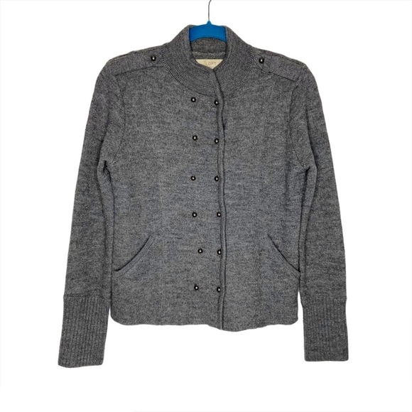 LOFT Gray 100% Wool Military Style Sweater Jacket - Picture 1 of 13